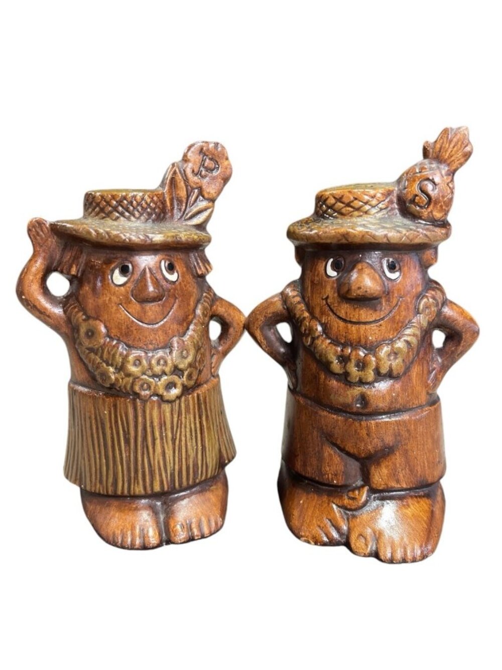 Vintage TIKI Man and Woman Salt Pepper Shaker Set - Made in USA. No Stoppers
